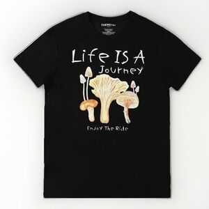 Chemistry Life is a Journey Graphic Tee Mushroom Design NWT Black Size Large